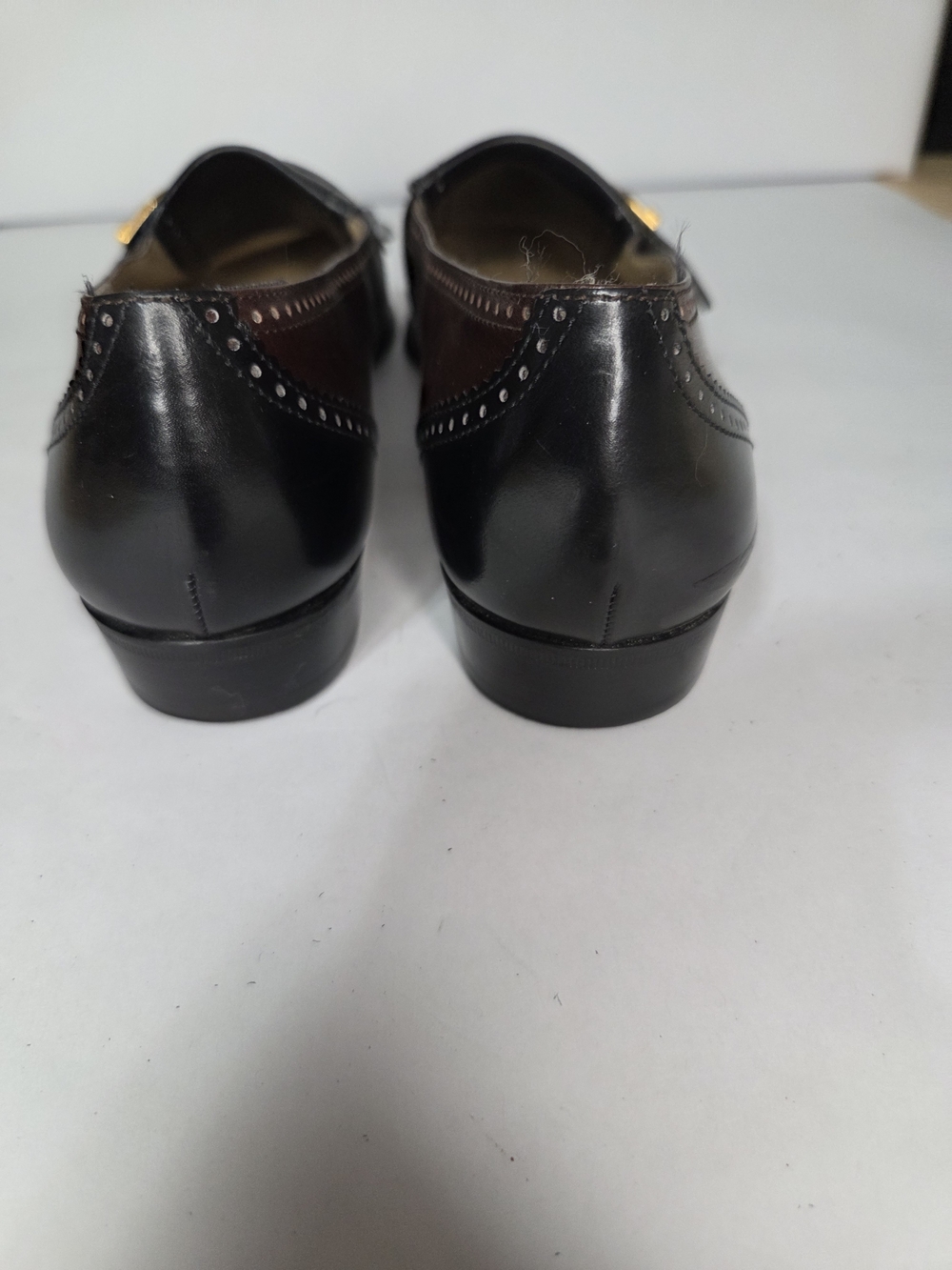 Vintage Salvatore Ferragamo Kiltie Monk Strap Loafers Black Burgudy Leather 7 4A - Picture 9 of 9